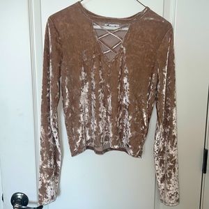 Long Sleeve Velvet Gold/Cream Women's Top size M